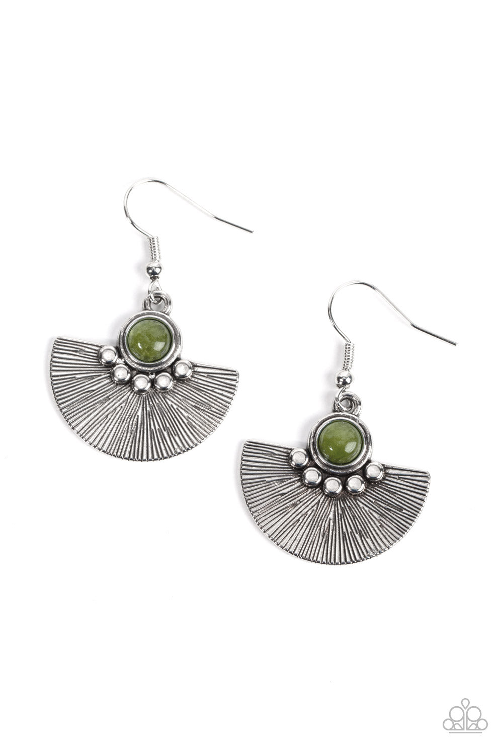 Paparazzi Accessories-Manifesting Magic Green Bead Silver Mystical Earrings