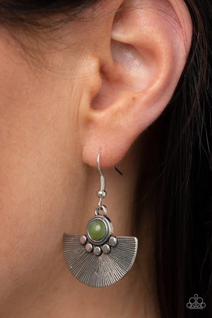 Paparazzi Accessories-Manifesting Magic Green Bead Silver Mystical Earrings