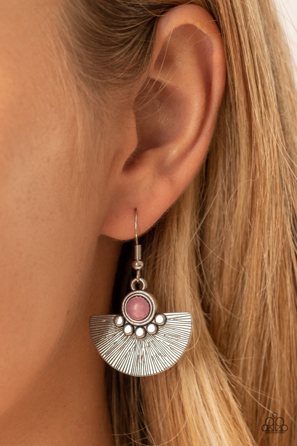 Paparazzi Accessories-Manifesting Magic Pink Half-Moon Silver Stud Earrings