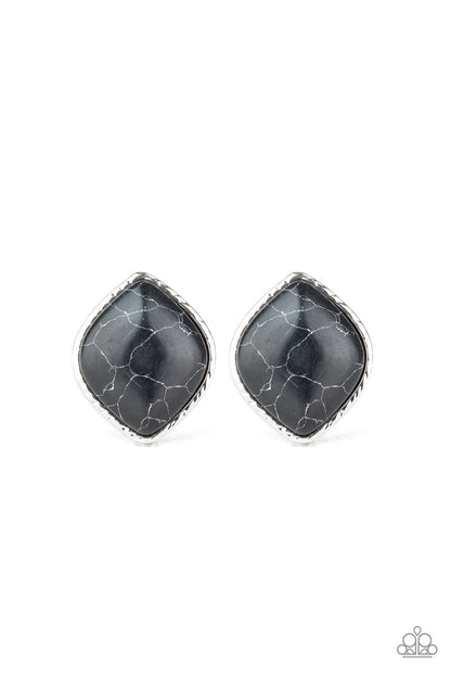 Paparazzi Accessories-Marble Marvel Black Earrings