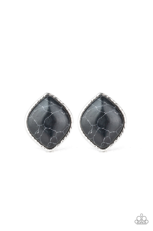 Paparazzi Accessories-Marble Marvel Black Earrings