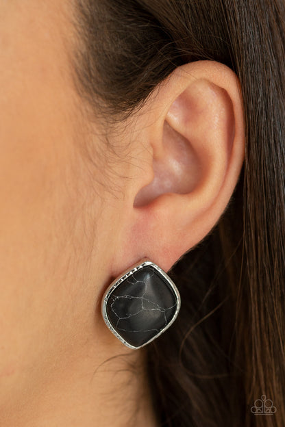 Paparazzi Accessories-Marble Marvel Black Earrings