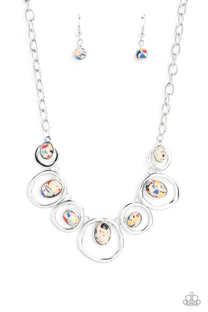 Paparazzi Accessories-Marble Medley Yellow Stone Silver Hoop Necklace Set