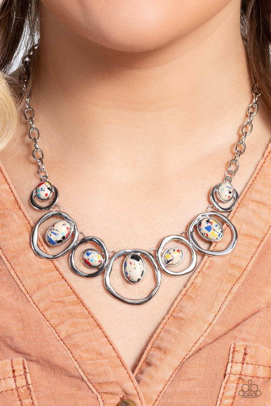 Paparazzi Accessories-Marble Medley Yellow Stone Silver Hoop Necklace Set