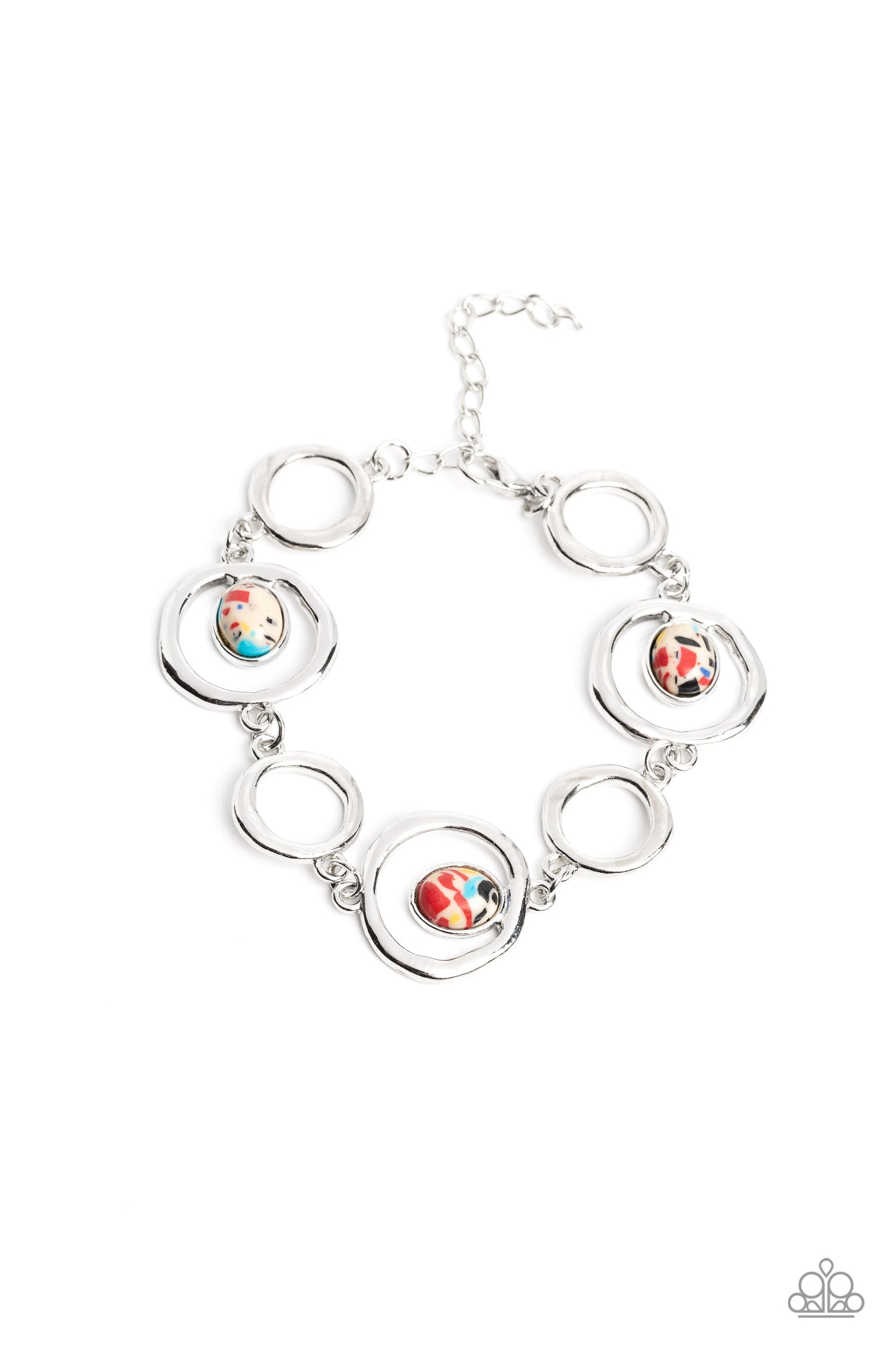 Paparazzi Accessories-Marble Myriad Yellow Stones Silver Hoop Bracelet