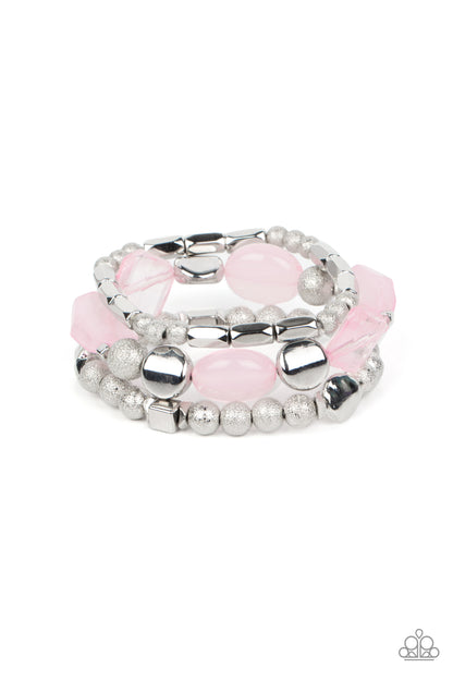 Paparazzi Accessories-Marina Magic Pink Crystal Sliver Bead Bracelet