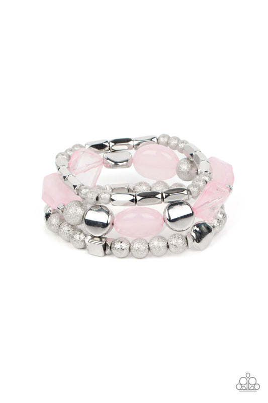 Paparazzi Accessories-Marina Magic Pink Crystal Sliver Bead Bracelet