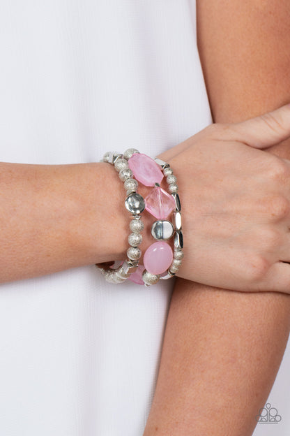 Paparazzi Accessories-Marina Magic Pink Crystal Sliver Bead Bracelet