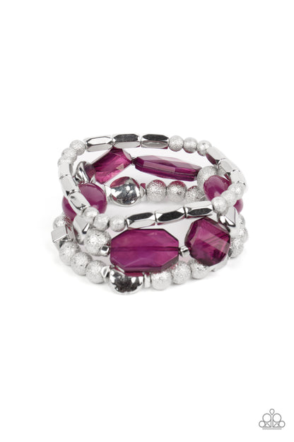 Paparazzi Accessories-Marina Magic Purple Plum Crystal Silver Bead Bracelet