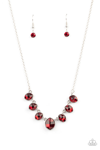 Paparazzi Accessories-Material Girl Glamour Red Rhinestone Sleek Necklace Set