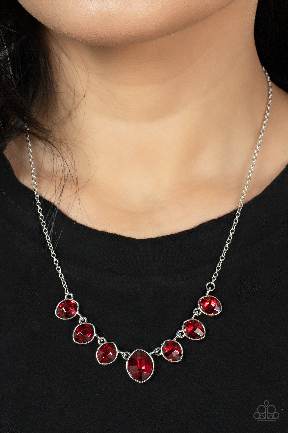 Paparazzi Accessories-Material Girl Glamour Red Rhinestone Sleek Necklace Set