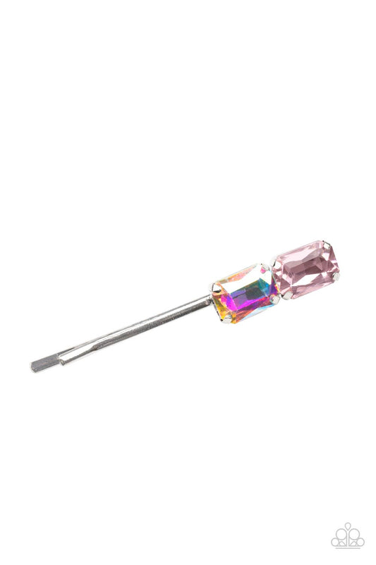Paparazzi Accessories-Material Girl Goals Pink Iridescent Rhinestone Hair Clip