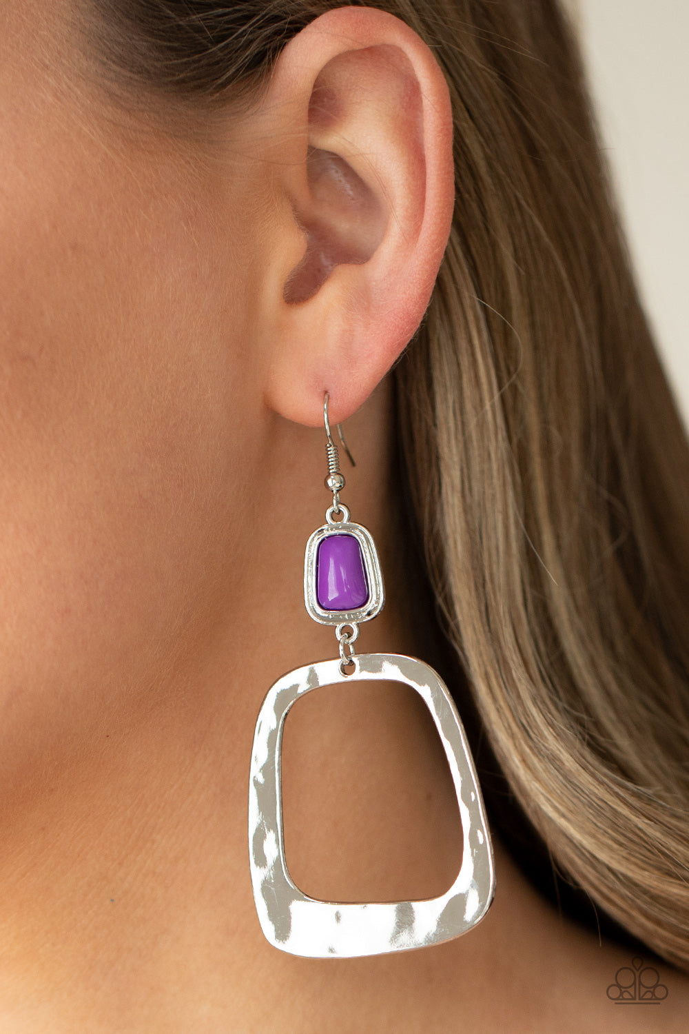 Paparazzi Accessories-Material Girl Mod Purple Square Hoop Earrings