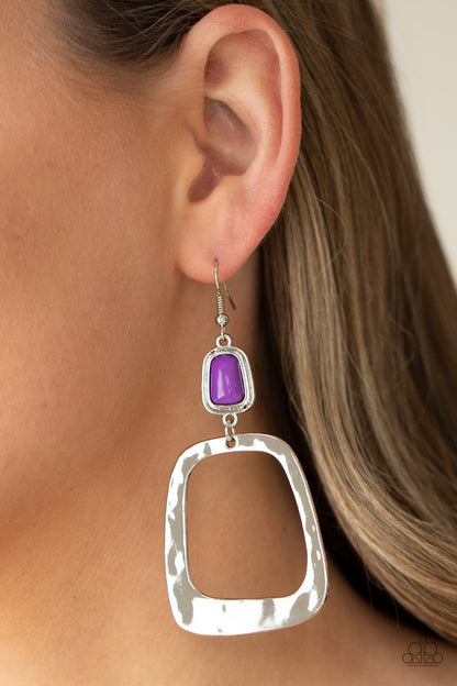 Paparazzi Accessories-Material Girl Mod Purple Square Hoop Earrings