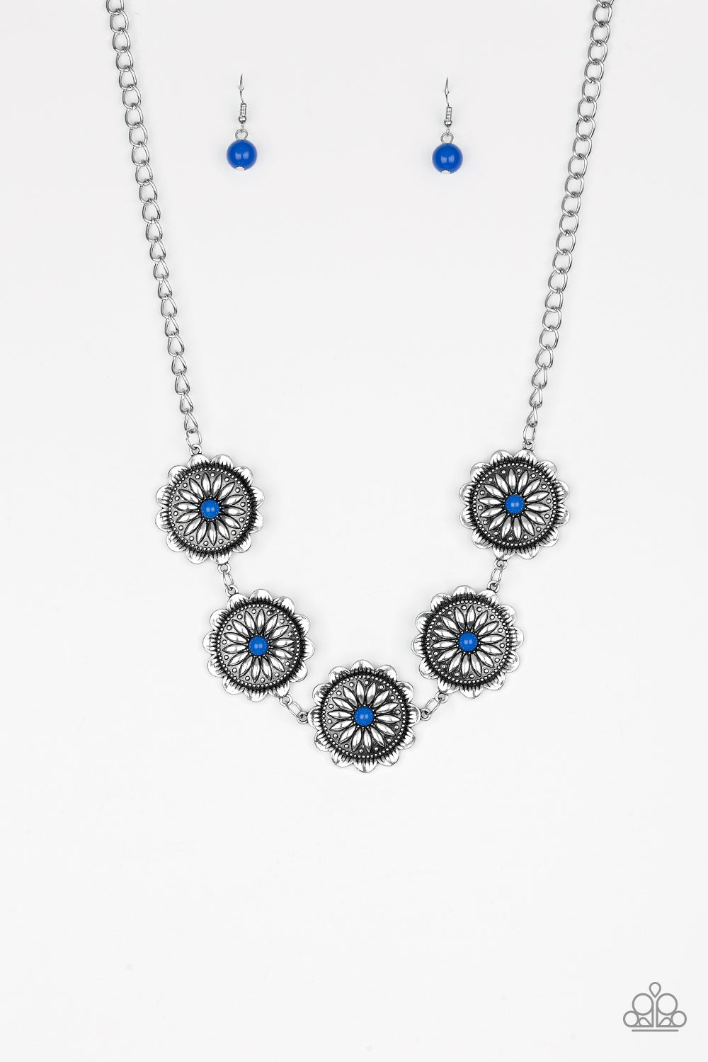 Paparazzi Accessories-Me-dallions, Myself, and I Bright Blue Floral Necklace Set