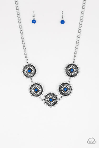 Paparazzi Accessories-Me-dallions, Myself, and I Bright Blue Floral Necklace Set