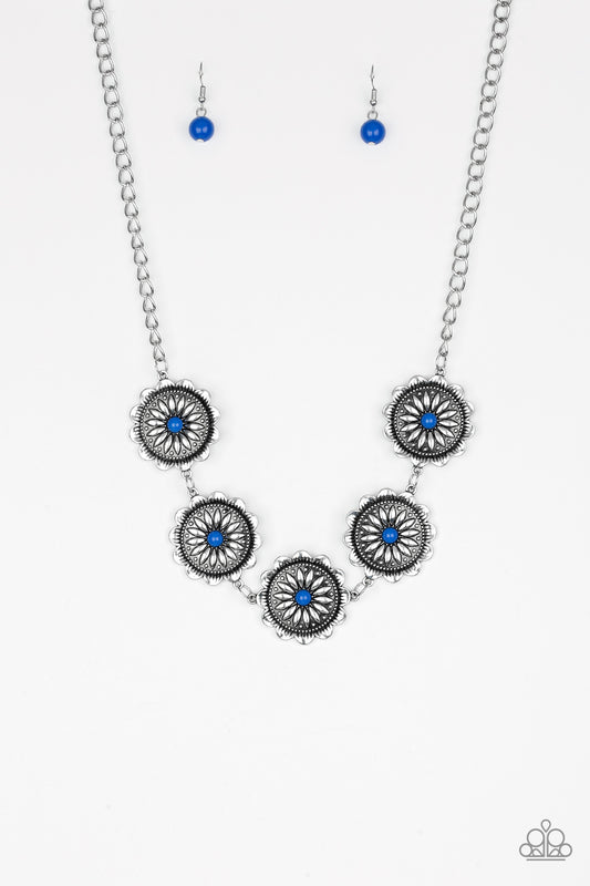 Paparazzi Accessories-Me-dallions, Myself, and I Bright Blue Floral Necklace Set