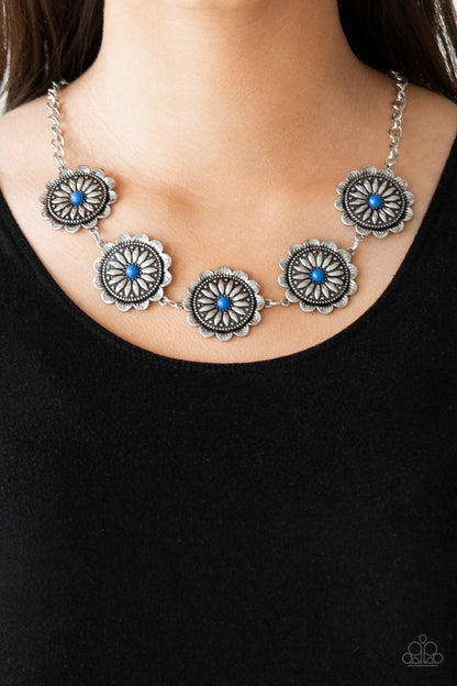 Paparazzi Accessories-Me-dallions, Myself, and I Bright Blue Floral Necklace Set