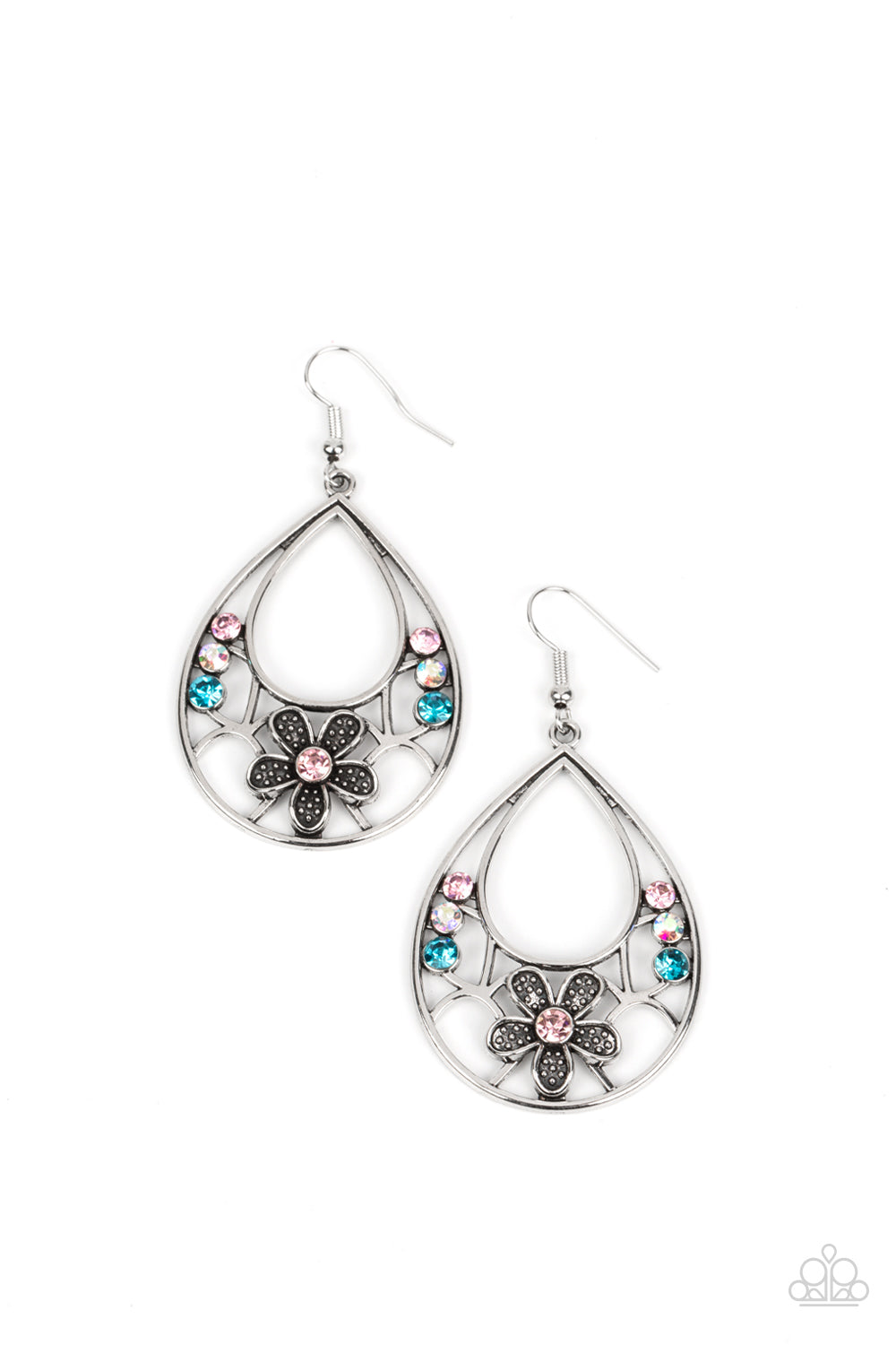 Paparazzi Accessories-Meadow Marvel Multi Rhinestone Floral Teardrop Earrings