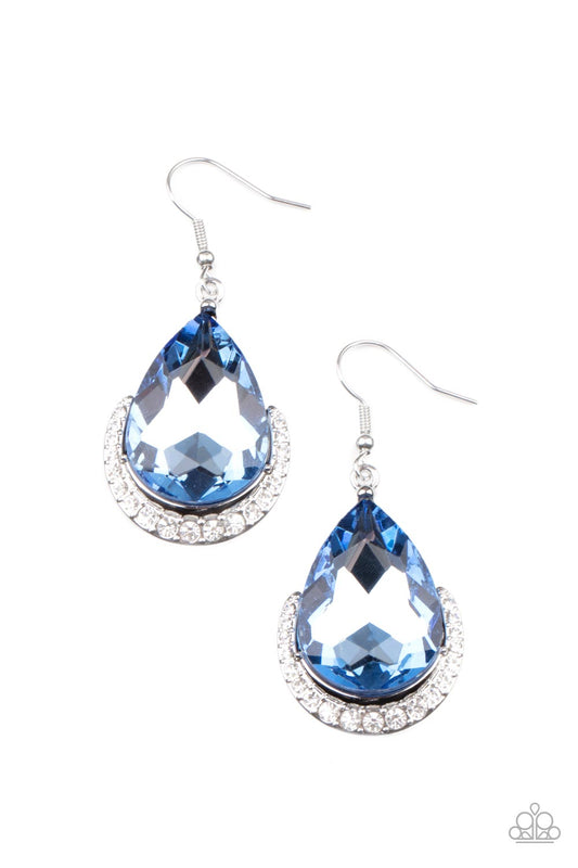 Paparazzi Accessories-Mega Marvelous Blue Teardrop White Rhinestone Earrings