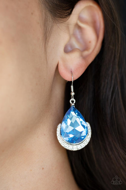 Paparazzi Accessories-Mega Marvelous Blue Teardrop White Rhinestone Earrings