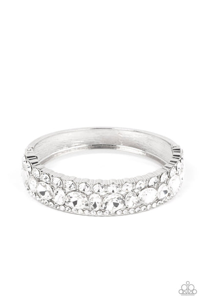 Paparazzi Accessories-Mega Megawatt White Rhinestone Stacked Bangle Bracelet