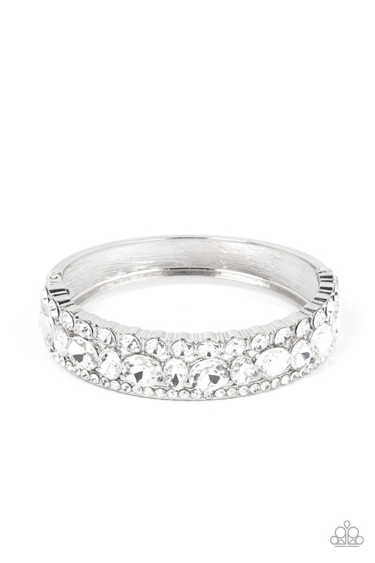 Paparazzi Accessories-Mega Megawatt White Rhinestone Stacked Bangle Bracelet