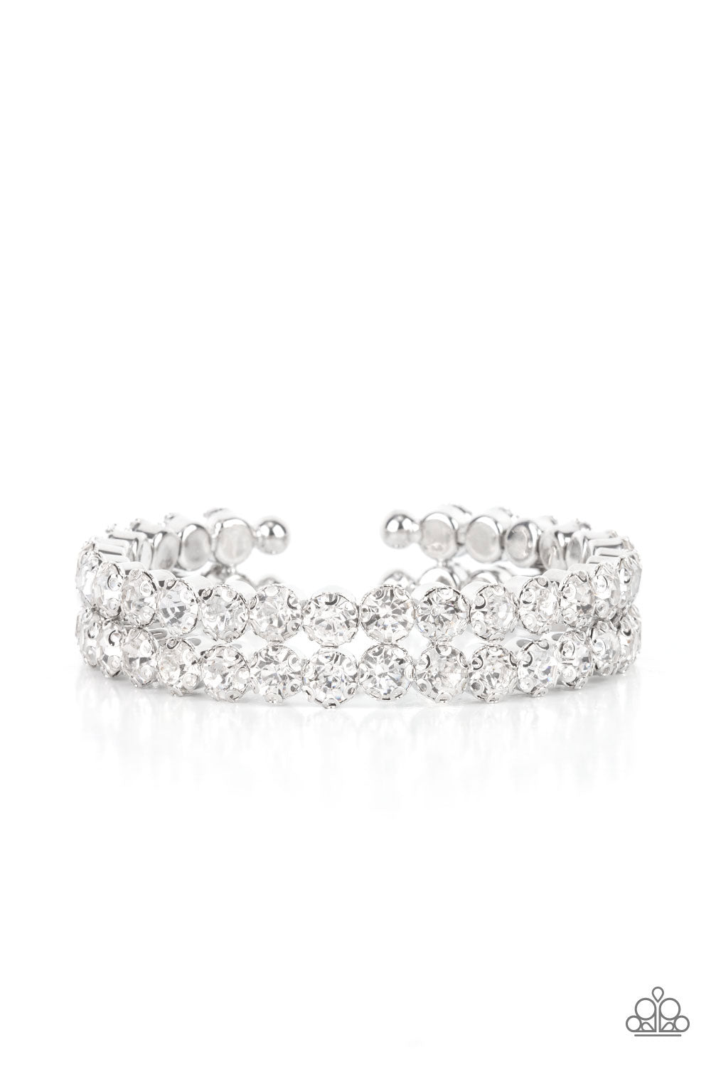Paparazzi Accessories-Megawatt Majesty White Rhinestone Stacked Cuff Bracelet