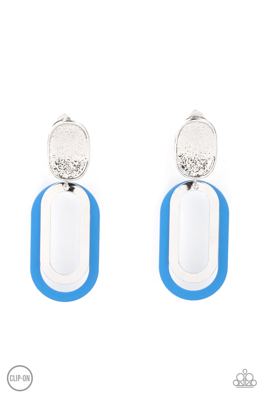 Paparazzi Accessories-Melrose Mystery French Blue Oblong Hoop Earrings