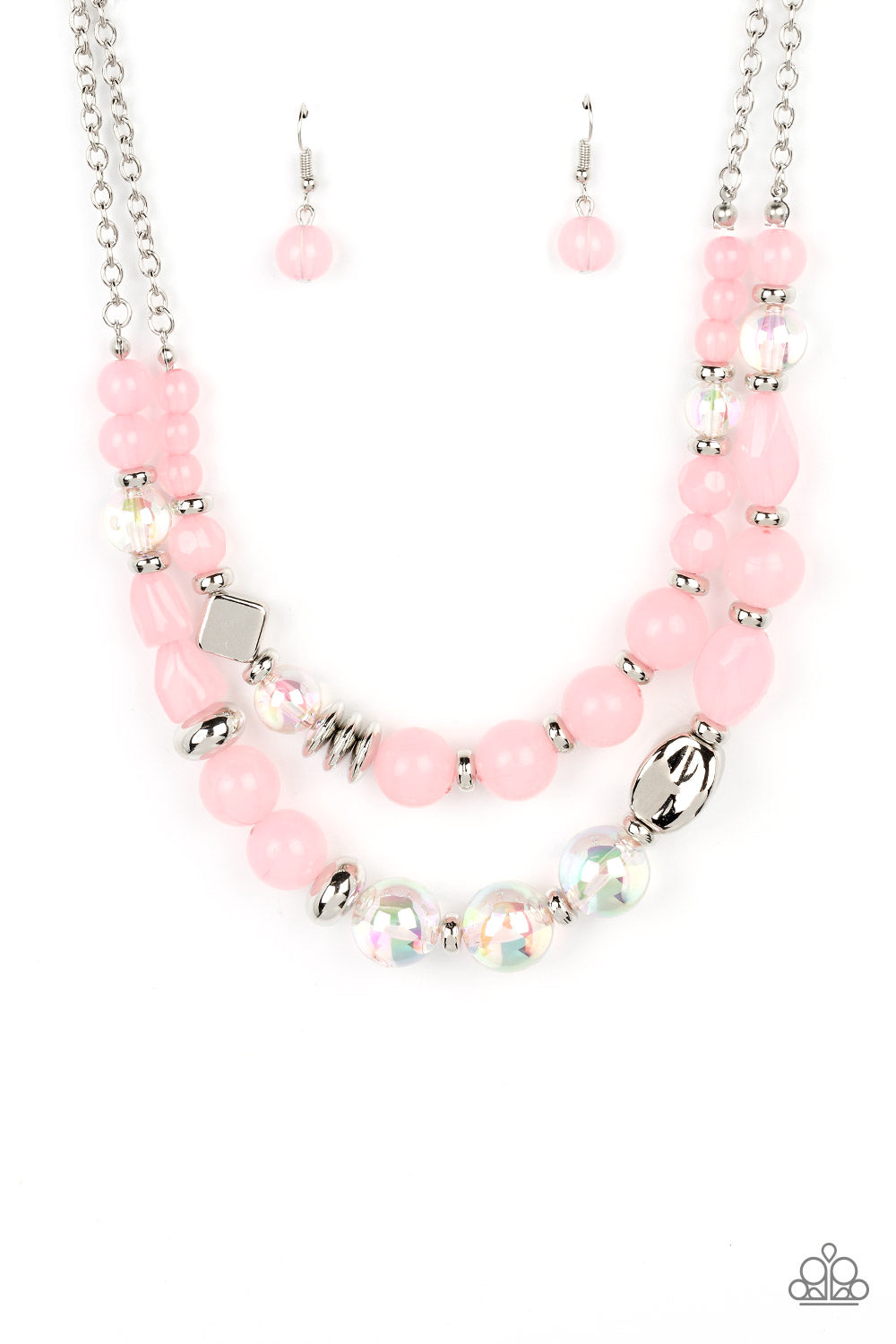 Paparazzi Accessories-Mere Magic Pink Opaque Iridescent Necklace Set