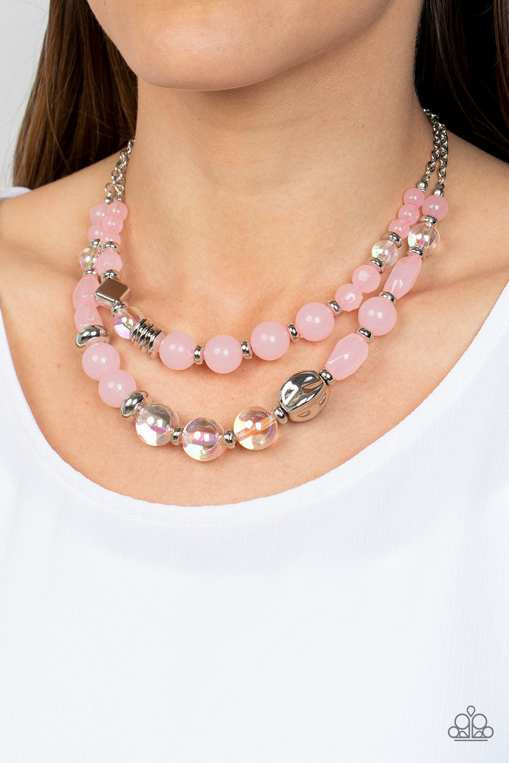 Paparazzi Accessories-Mere Magic Pink Opaque Iridescent Necklace Set