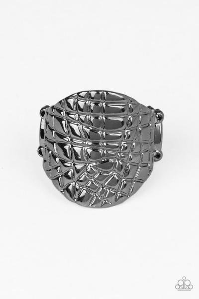 Paparazzi Accessories-Metal Jungle Black Abstract Gunmetal Ring