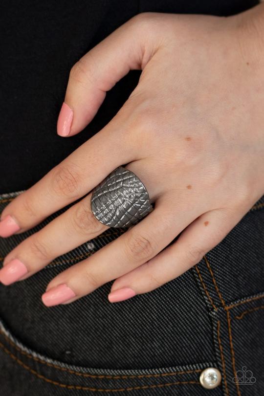 Paparazzi Accessories-Metal Jungle Black Abstract Gunmetal Ring