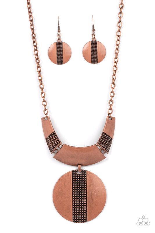 Paparazzi Accessories-Metallic Enchantress Copper Studded Bar Necklace Set