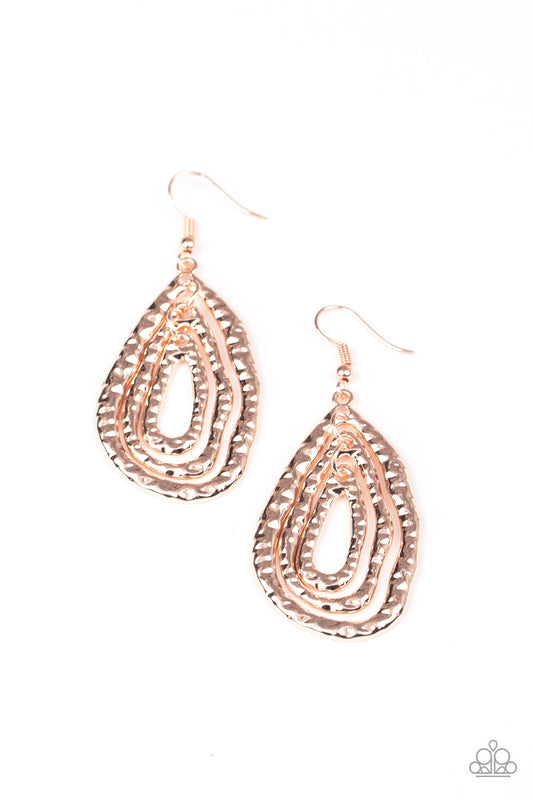 Paparazzi Accessories-Metallic Meltdown Rose Gold Earrings