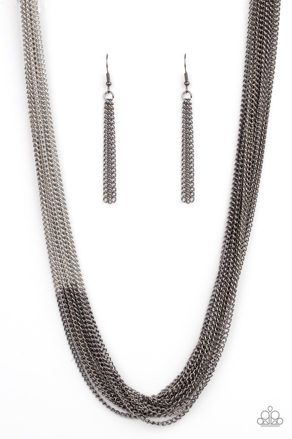 Paparazzi Accessories-Metallic Merger Black Glistening Chain Necklace Set