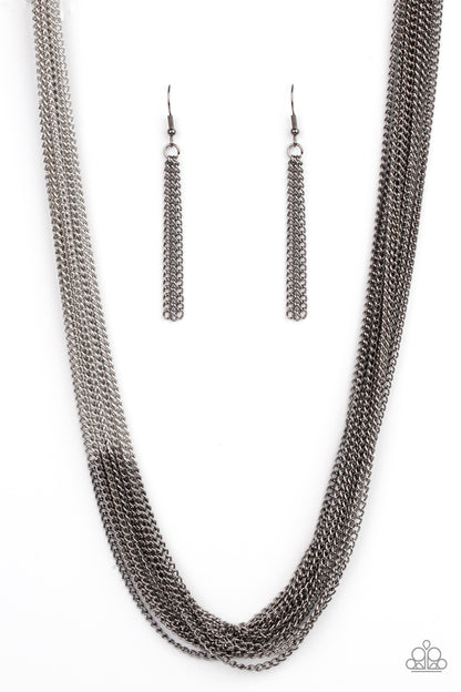 Paparazzi Accessories-Metallic Merger Black Glistening Chain Necklace Set