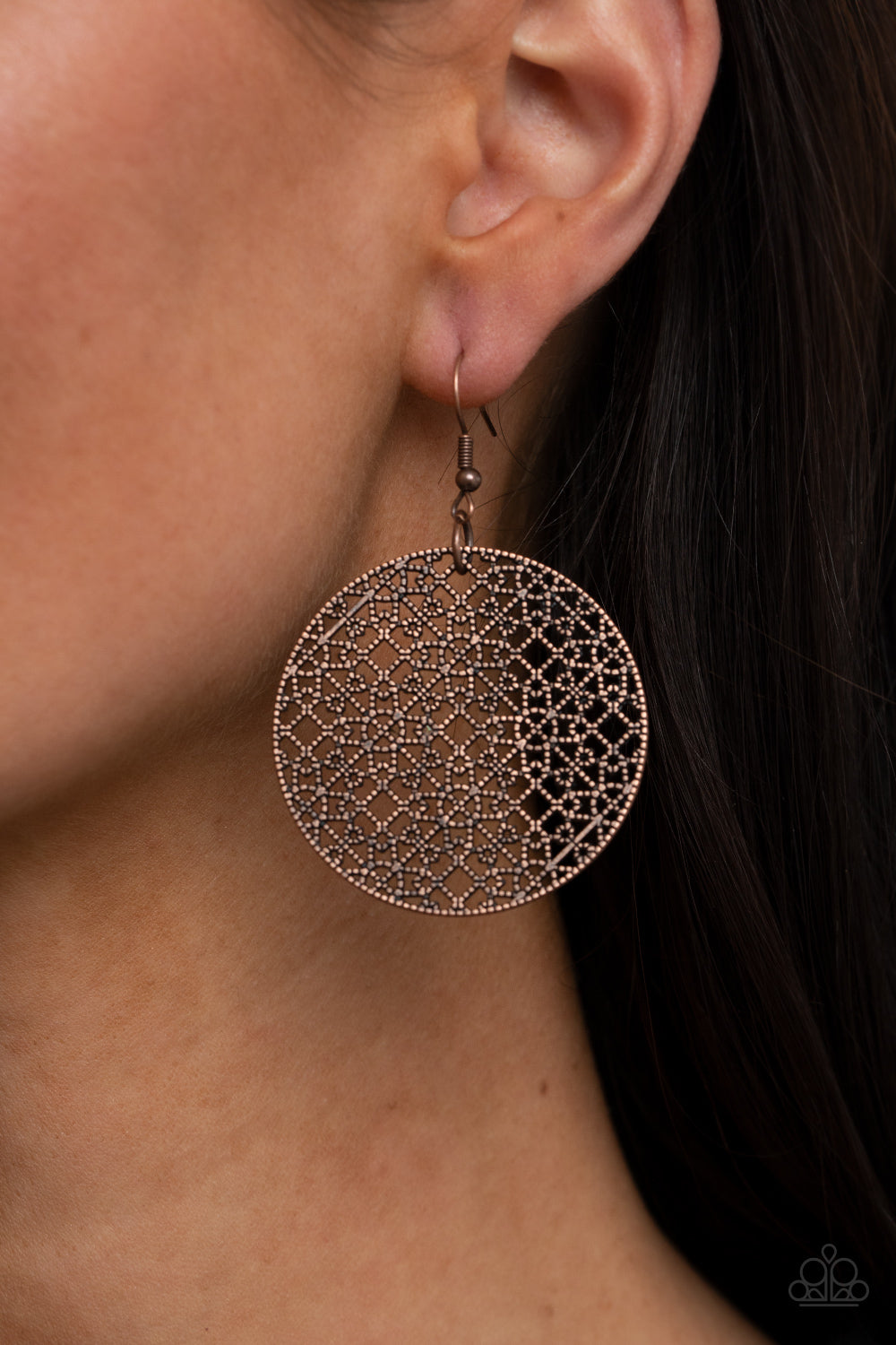 Paparazzi Accessories-Metallic Mosaic Rustic Copper Hoop Earrings