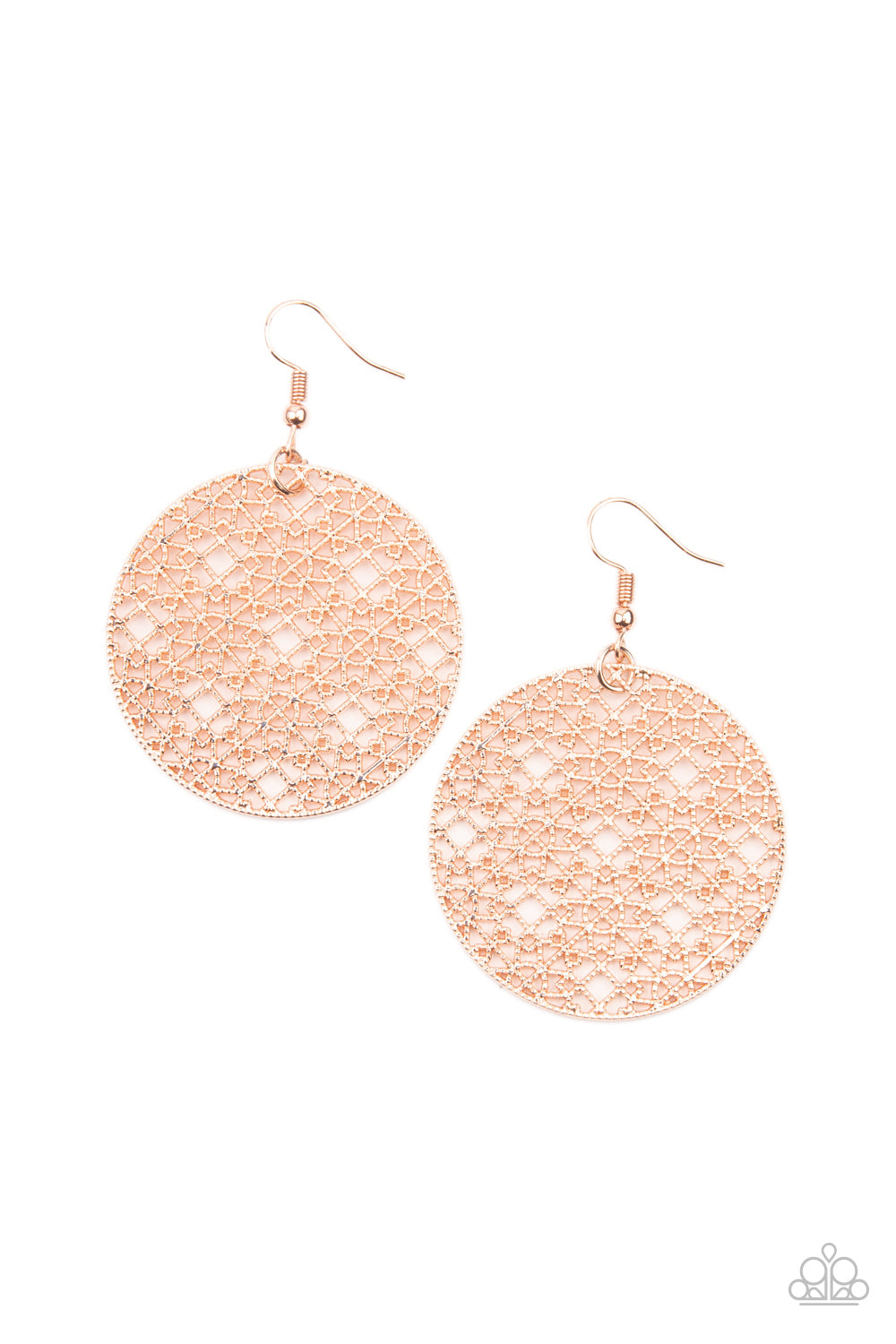 Paparazzi Accessories-Metallic Mosaic Rose Gold Earrings