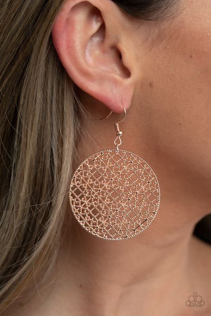 Paparazzi Accessories-Metallic Mosaic Rose Gold Earrings