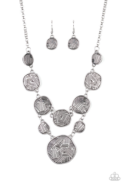 Paparazzi Accessories-Metallic Patchwork Silver Necklace Set
