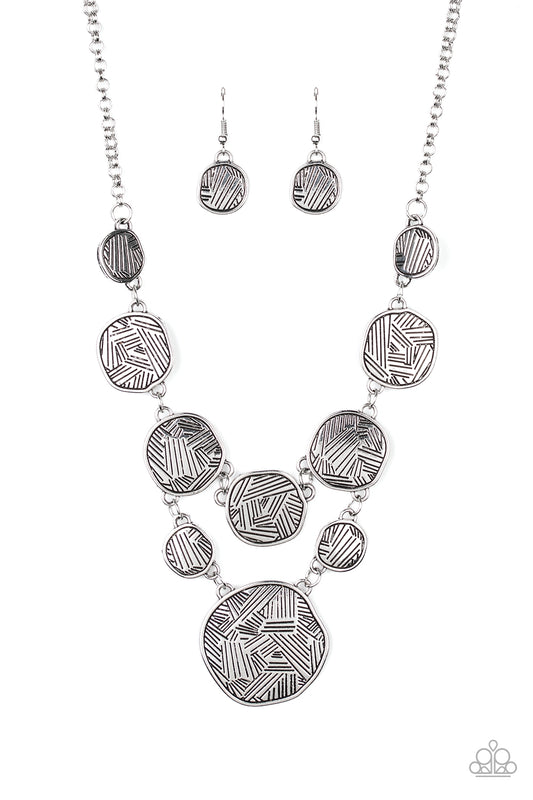 Paparazzi Accessories-Metallic Patchwork Silver Necklace Set