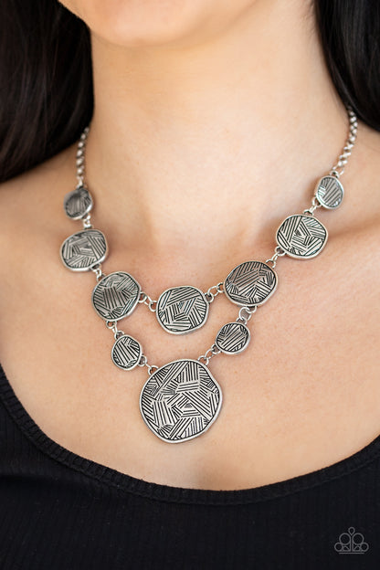 Paparazzi Accessories-Metallic Patchwork Silver Necklace Set