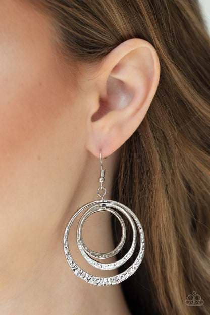 Paparazzi Accessories-Metallic Ruffle Silver Earrings