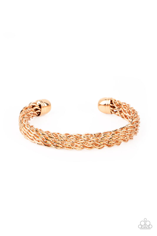 Paparazzi Accessories-Metamorphosis Gold Twisted Wire Men's Cuff Bracelet