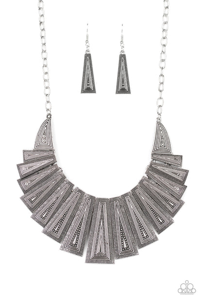 Paparazzi Accessories-Metro Mane Silver Necklace Set