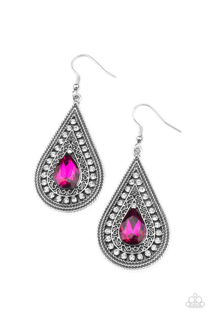 Paparazzi Accessories-Metro Masquerade Pink Teardrop Earrings