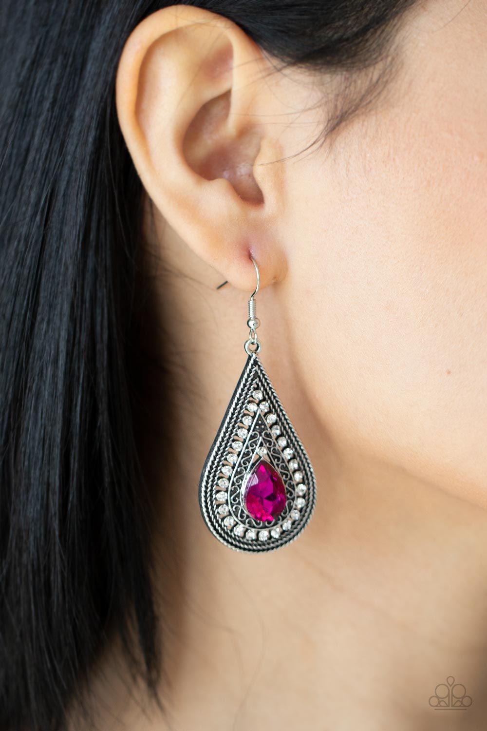 Paparazzi Accessories-Metro Masquerade Pink Teardrop Earrings