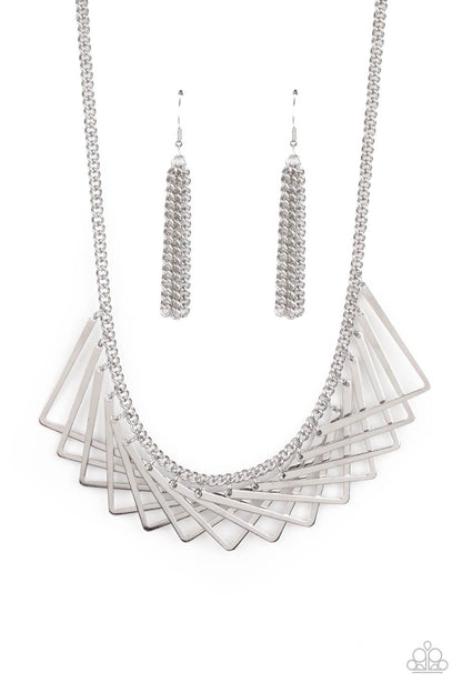 Paparazzi Accessories-Metro Mirage Silver V Shape Frame Necklace Set