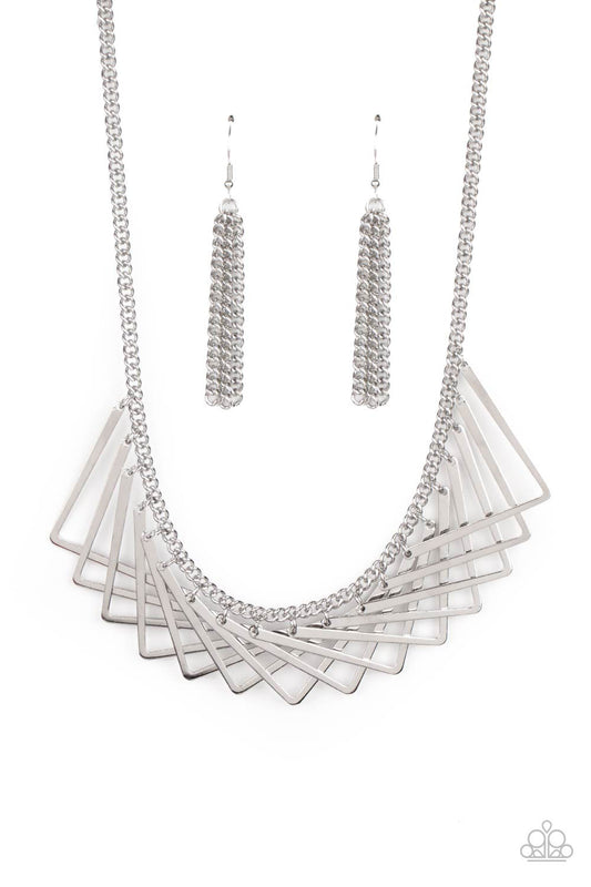 Paparazzi Accessories-Metro Mirage Silver V Shape Frame Necklace Set